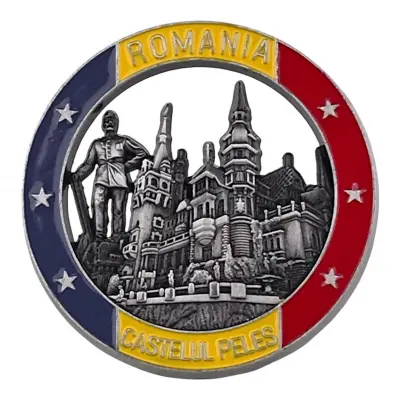 Castelul peles romania, magnet din metal rotund, model 3097h